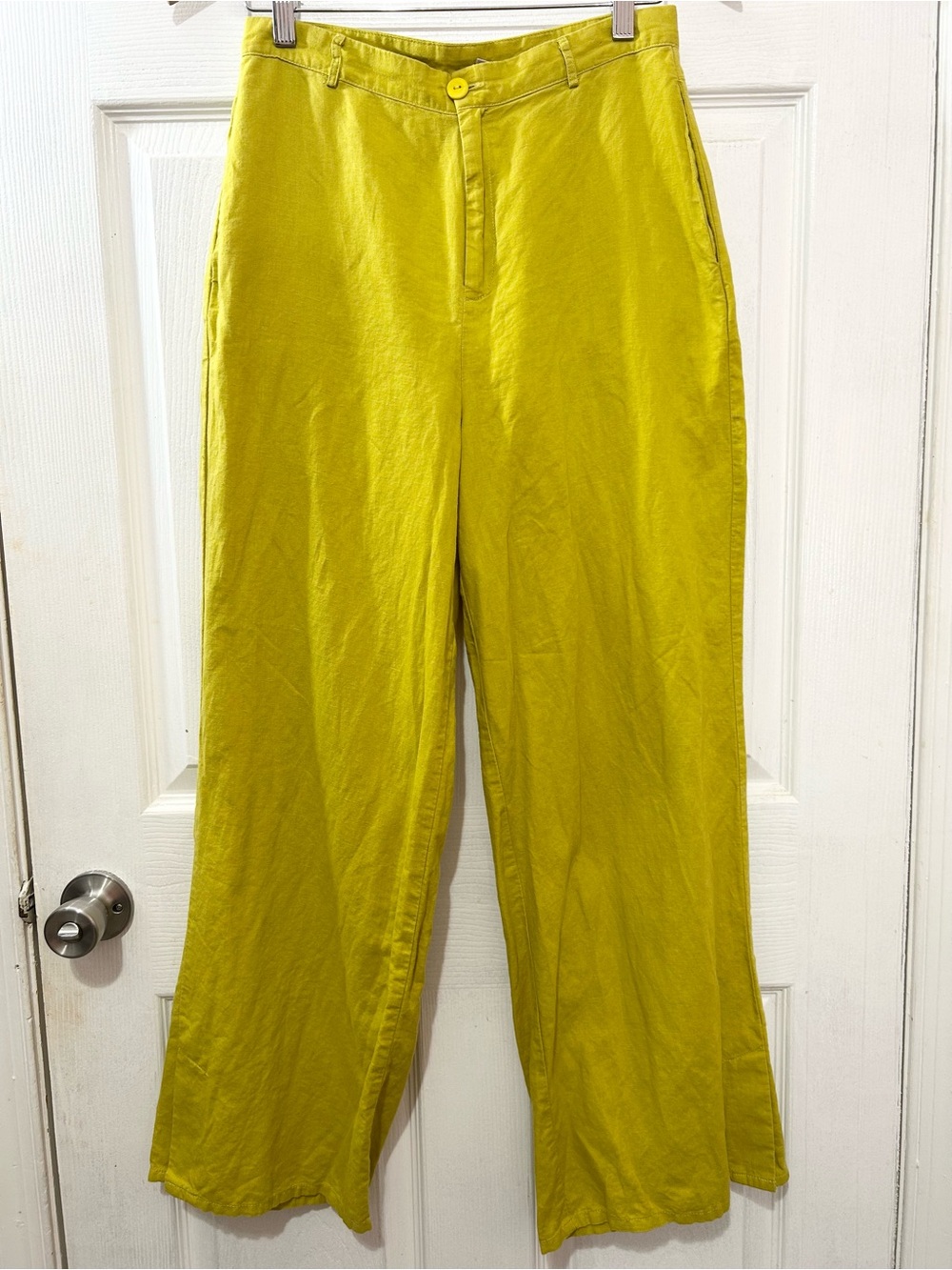 Reforest Linen Blend Wide Leg Pants Women’s US 6 Chartreuse Yellow High Rise
